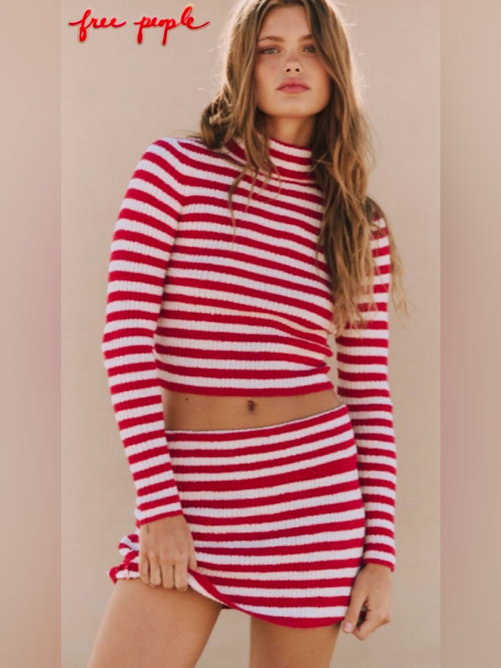 🆕 Free People Free-Est Super Stripe Sweater Set Medium Coastal Boho